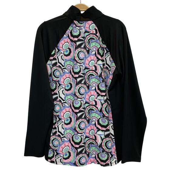 RLX Ralph Lauren 1/4 Zip Golf Pullover Top Women L Black Multicolor Geo Y2K NWT - Picture 2 of 11